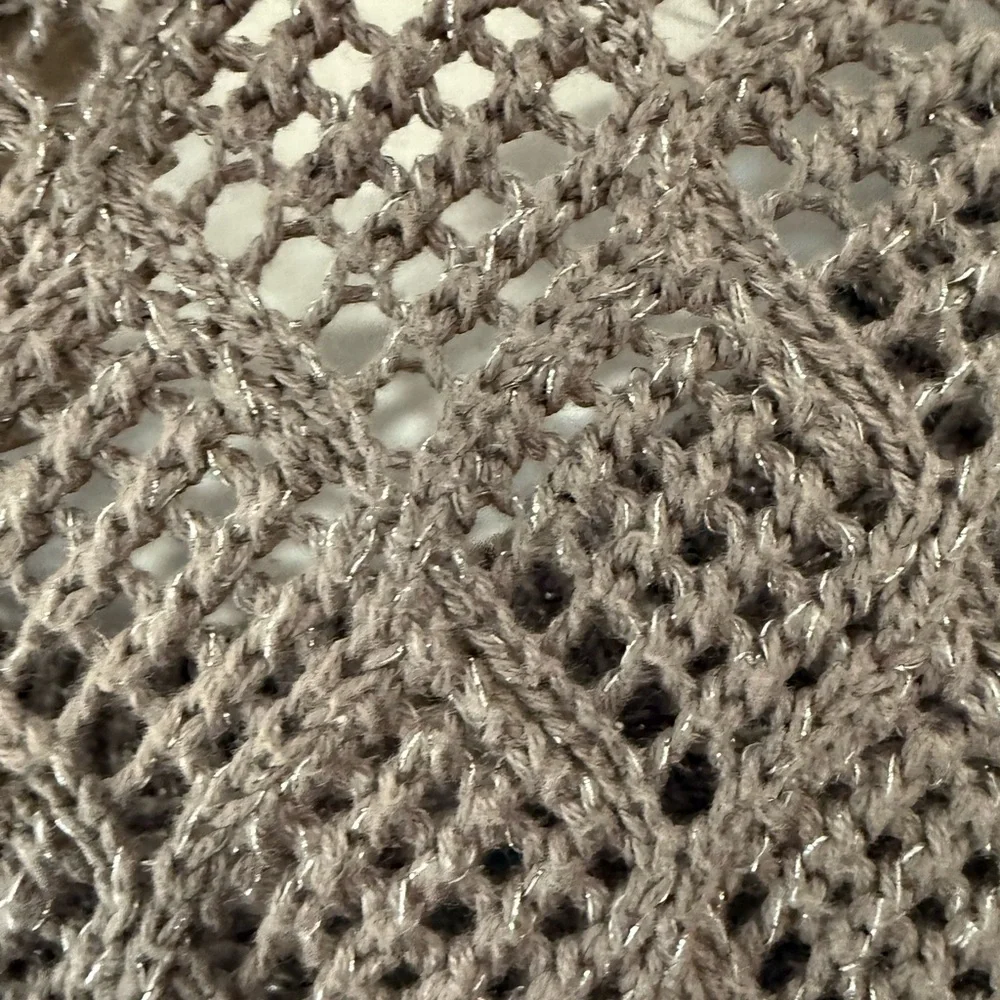 LOFT Metallic Pointelle Knit Sweater Open Weave Subtle Shimmer Taupe Size Medium